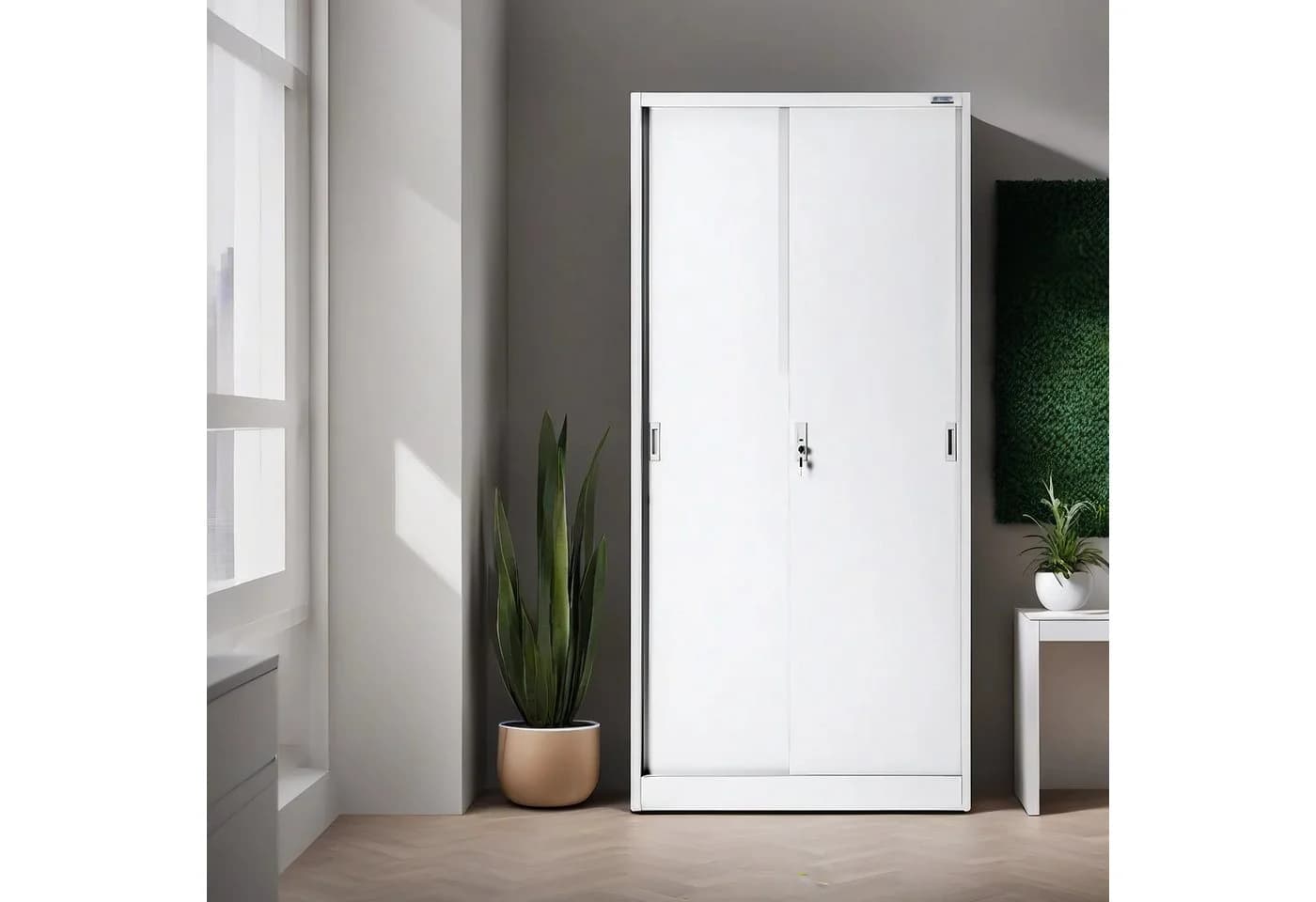 Jan Nowak Aktenschrank KUBA Schiebetüren 90 cm Weiß - Bild 5