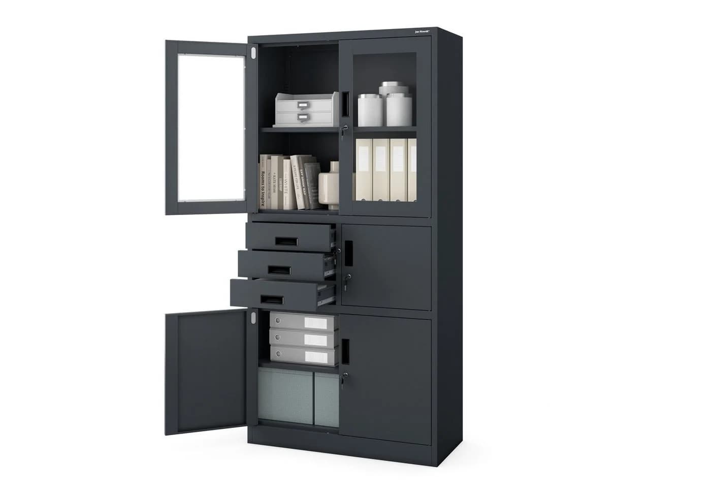 Jan Nowak Aktenschrank Metall mit Tresor und Glasvitrine Anthrazit
