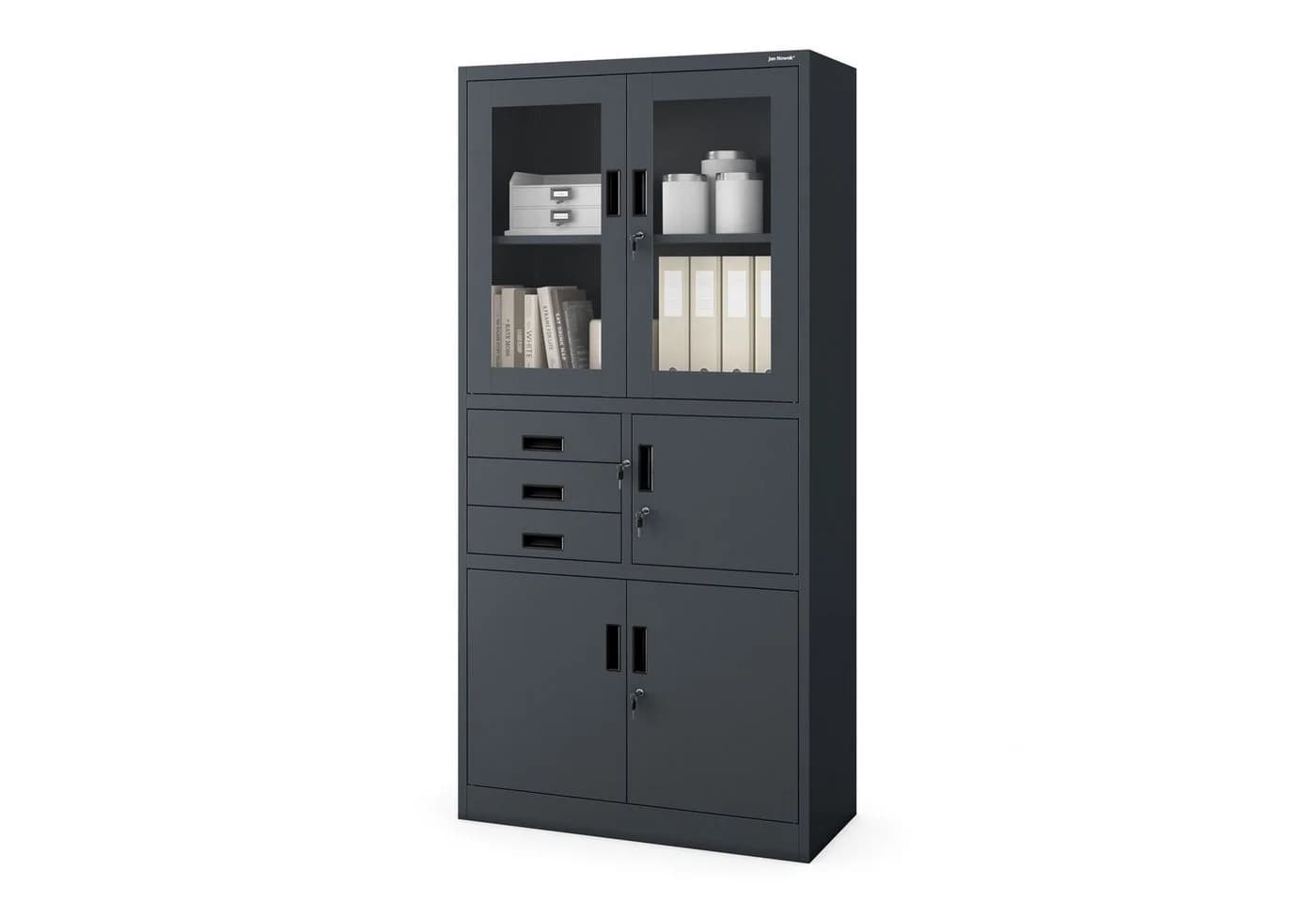Jan Nowak Aktenschrank Metall mit Tresor und Glasvitrine Anthrazit - Bild 2