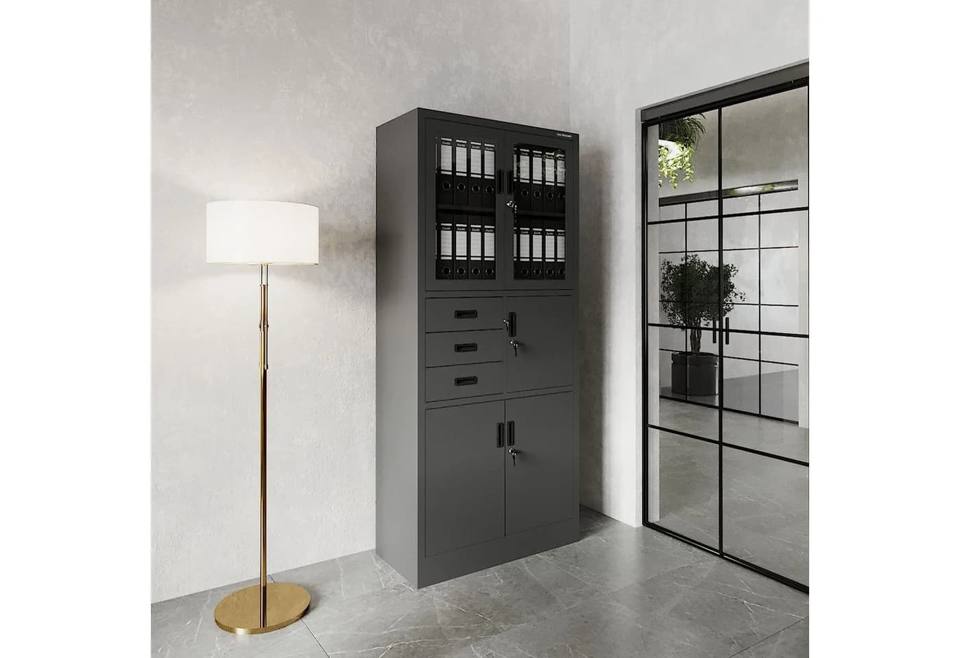Jan Nowak Aktenschrank Metall mit Tresor und Glasvitrine Anthrazit - Bild 3