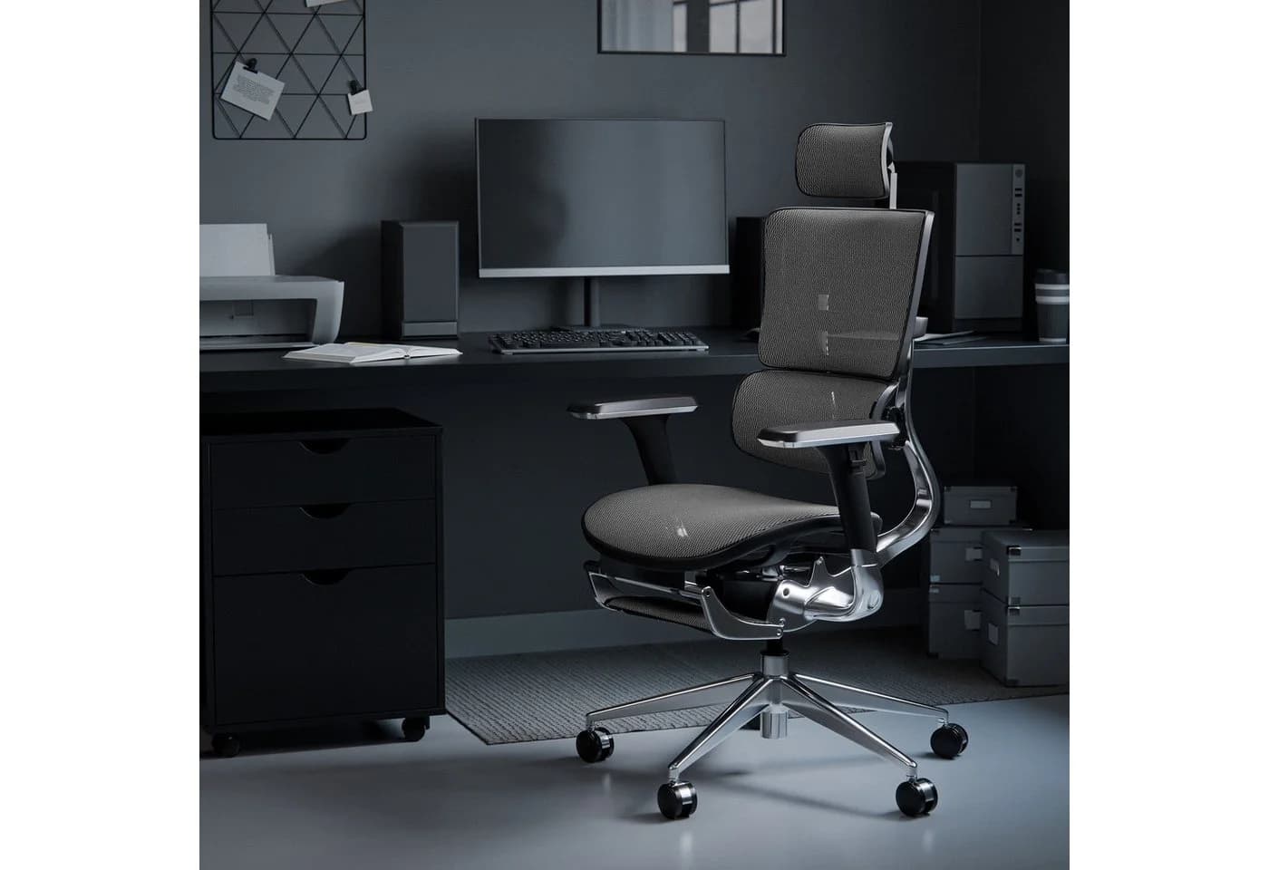 DIABLO CHAIRS Bürostuhl V-Master Grau Netzstoff ergonomisch mit Beinstütze - Bild 4
