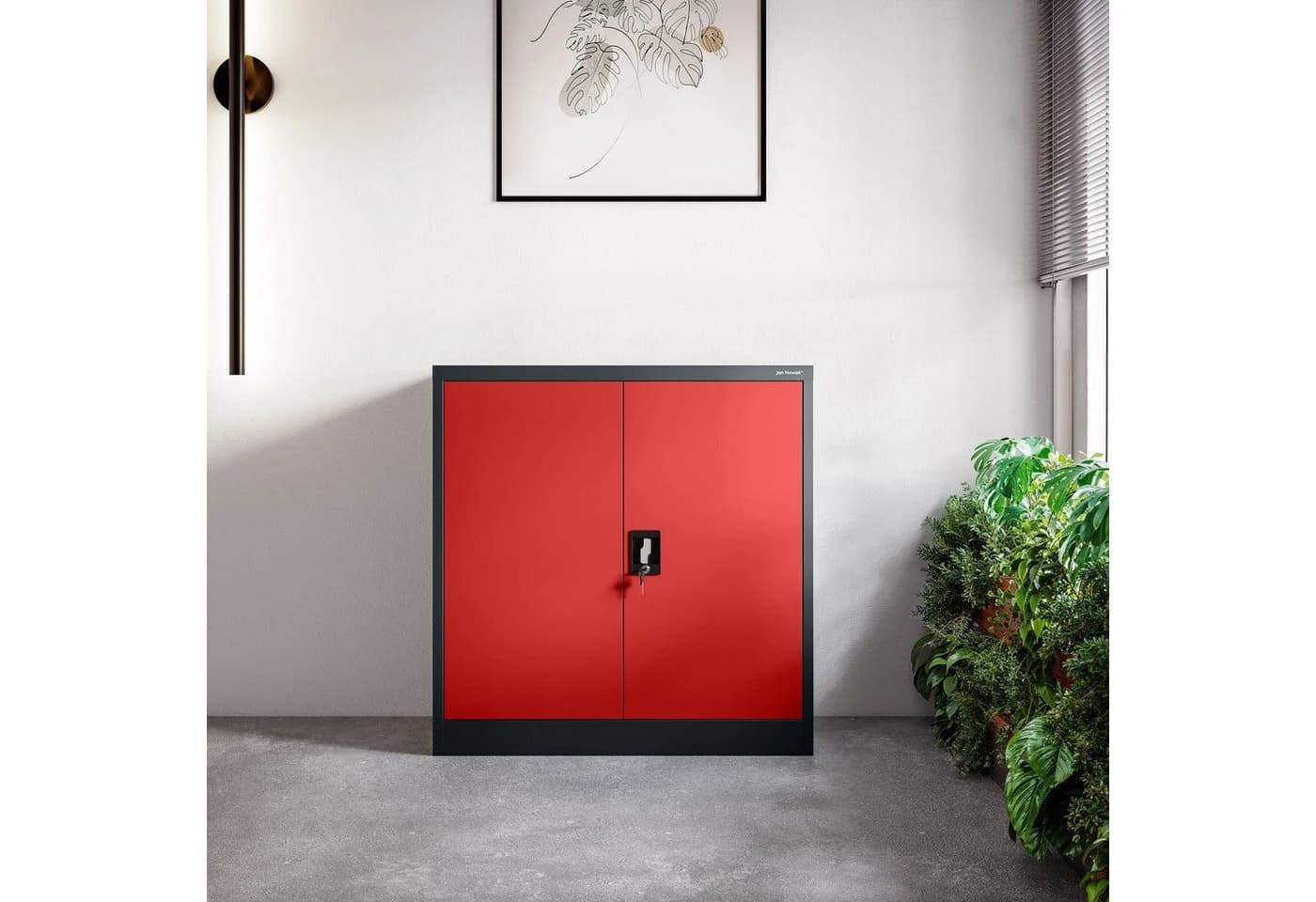 Jan Nowak Aktenschrank Metall abschließbar 90 cm BEATA Anthrazit-Rot