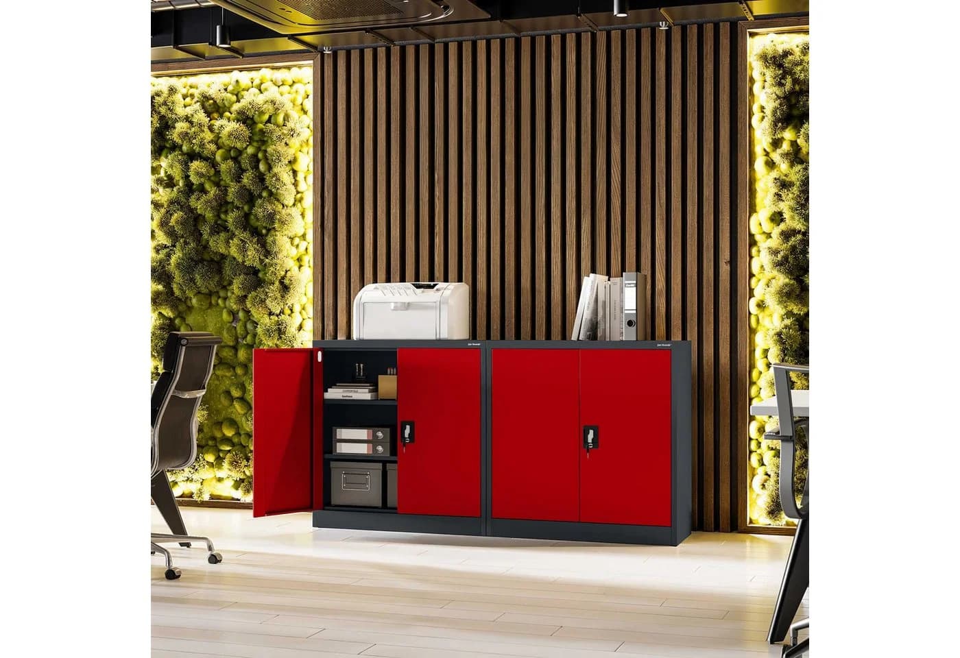Jan Nowak Aktenschrank Metall abschließbar 90 cm BEATA Anthrazit-Rot - Bild 3