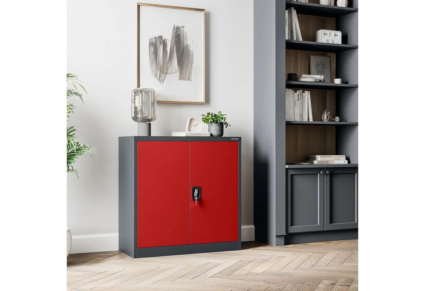 Jan Nowak Aktenschrank Metall abschließbar 90 cm BEATA Anthrazit-Rot - Bild 5