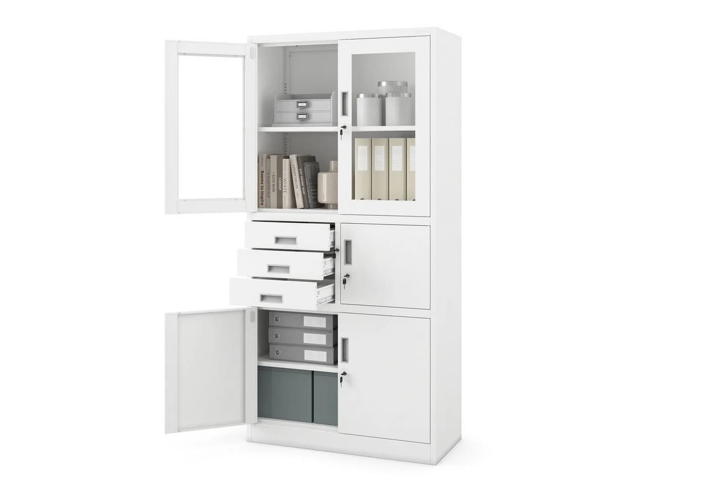 Jan Nowak Aktenschrank Metall mit Tresor und Glasvitrine Weiß