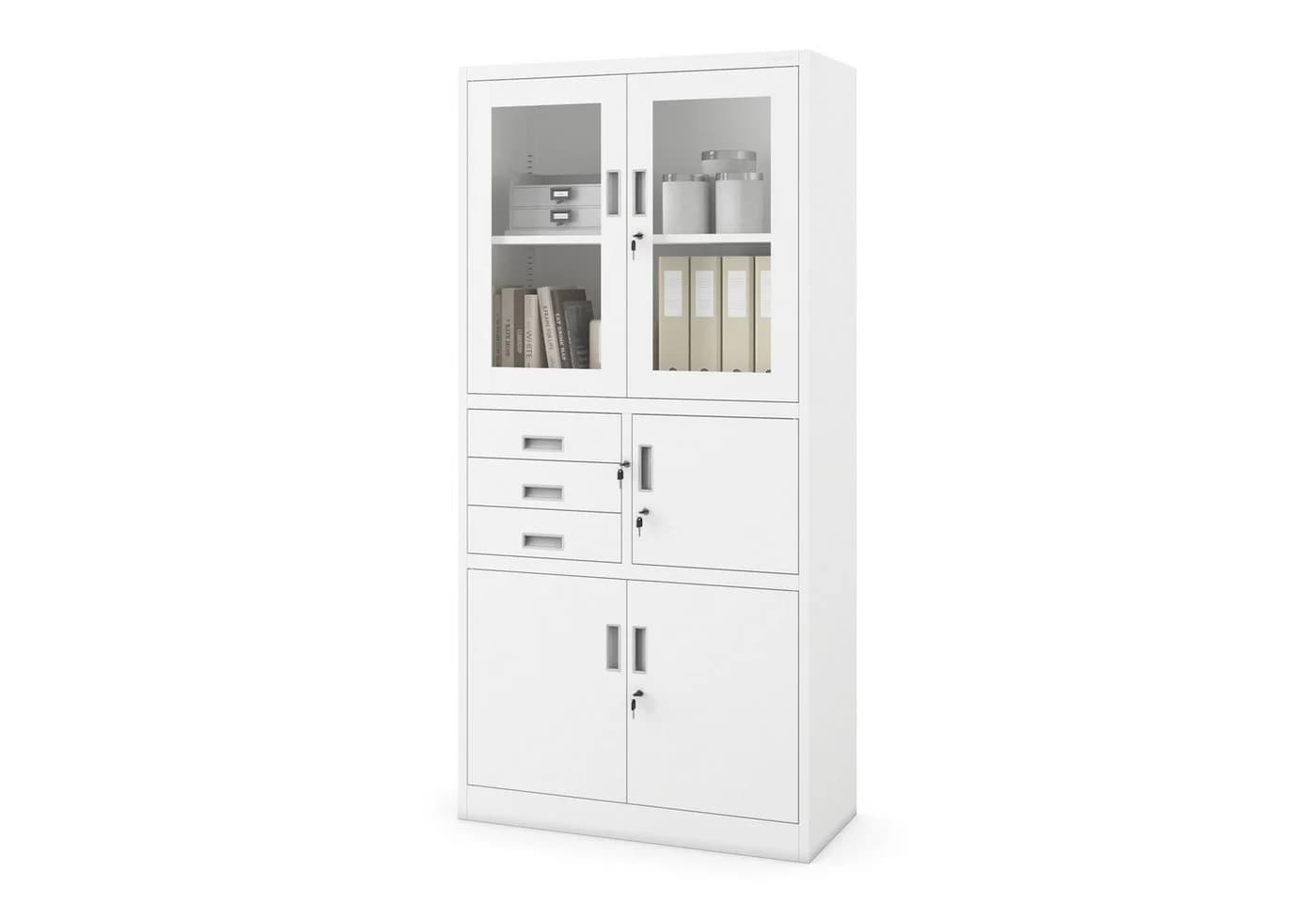 Jan Nowak Aktenschrank Metall mit Tresor und Glasvitrine Weiß - Bild 2