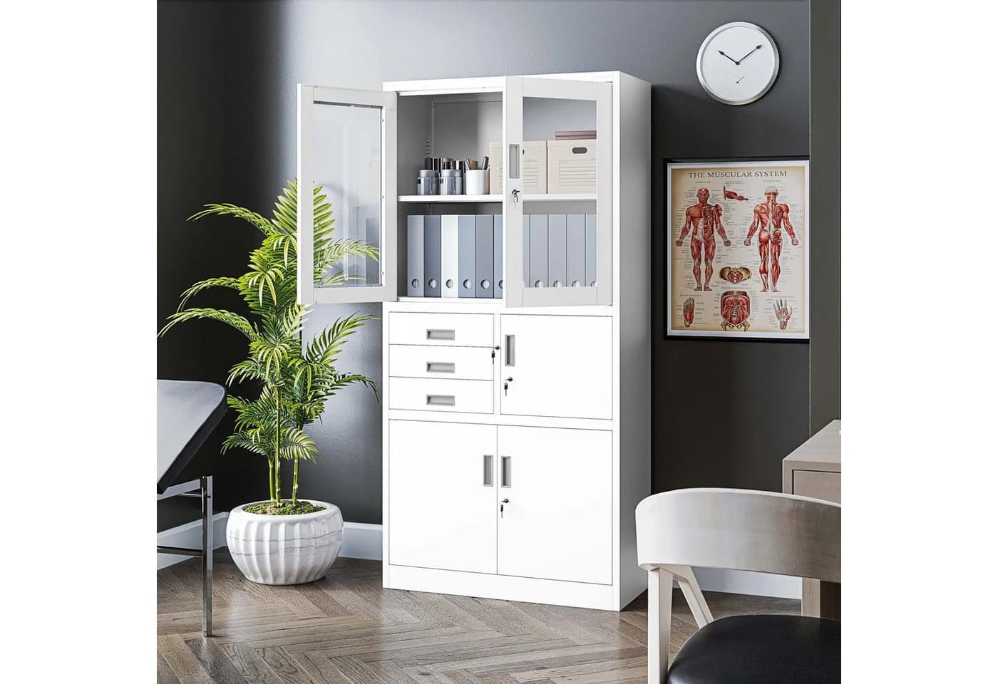 Jan Nowak Aktenschrank Metall mit Tresor und Glasvitrine Weiß - Bild 4