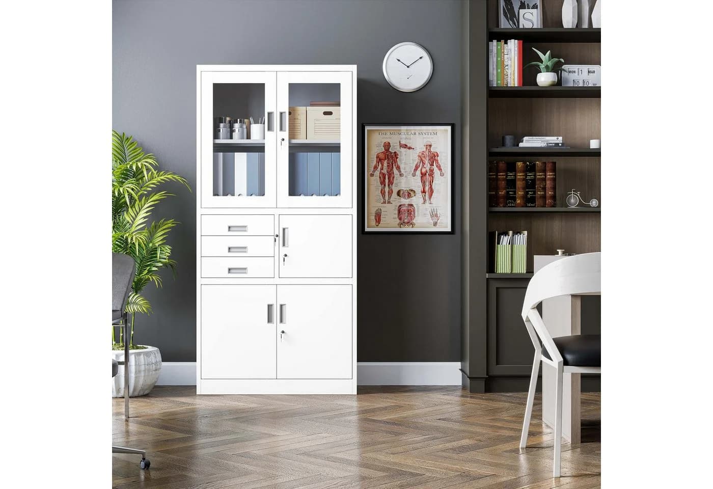 Jan Nowak Aktenschrank Metall mit Tresor und Glasvitrine Weiß - Bild 5