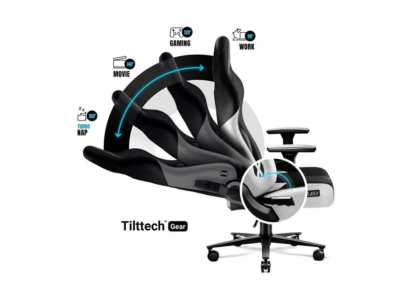 DIABLO X-Player 2.0 Gaming Stuhl Stoff Honeycomb TiltTech 3D-Armlehnen - Bild 5