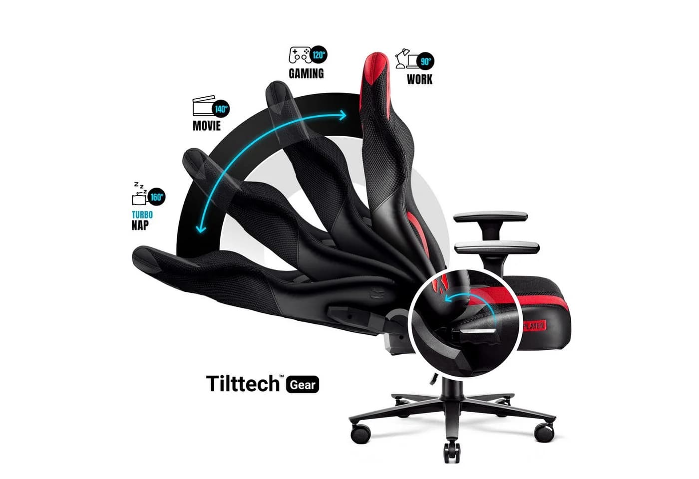 DIABLO CHAIRS Gaming-Stuhl X-Player 2.0 Anthrazit-Rot TiltTech 3D-Armlehnen - Bild 5