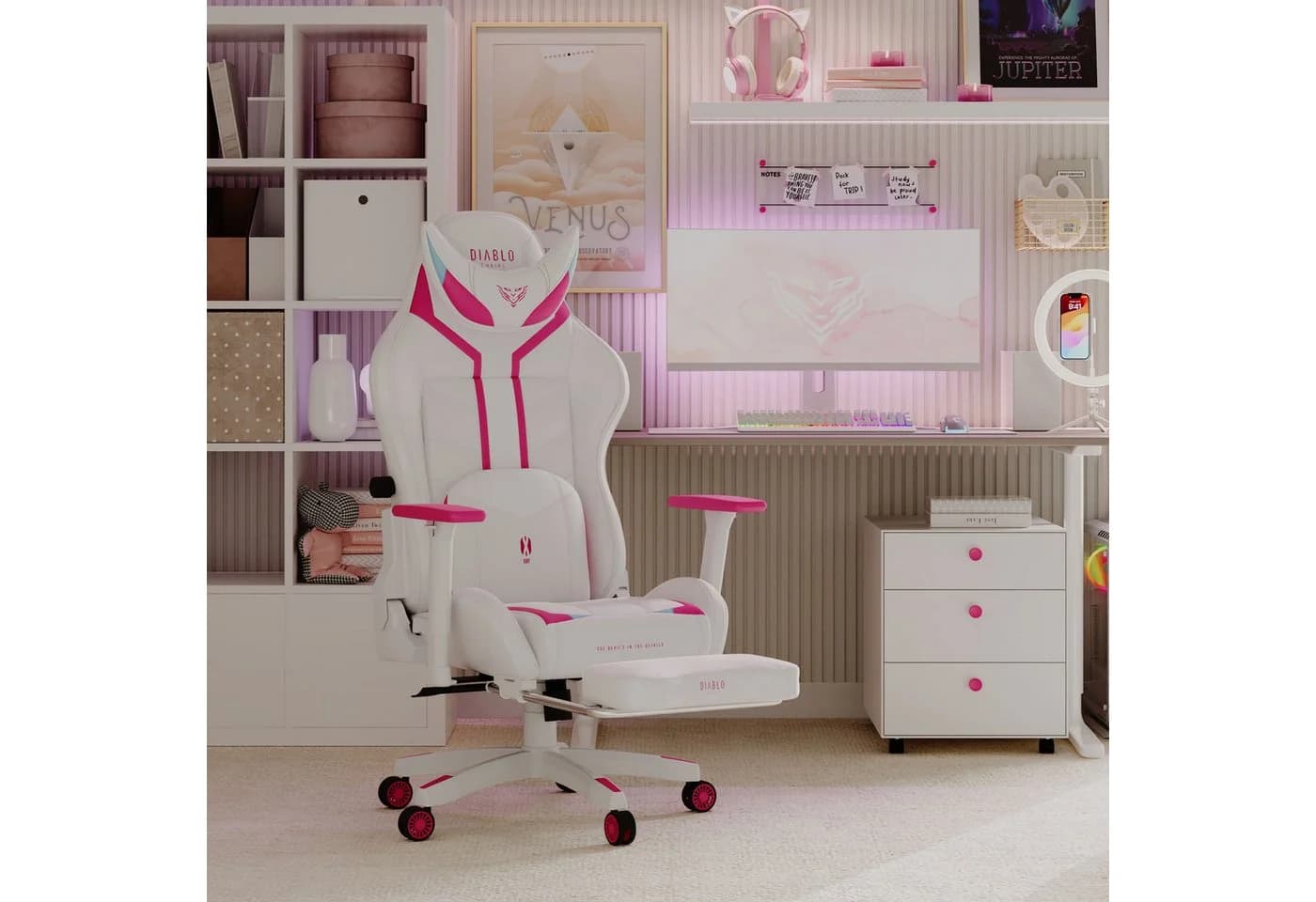 DIABLO CHAIRS Gaming-Stuhl X-Ray Rosa-Weiß Kunstleder 4D-Armlehnen - Bild 3