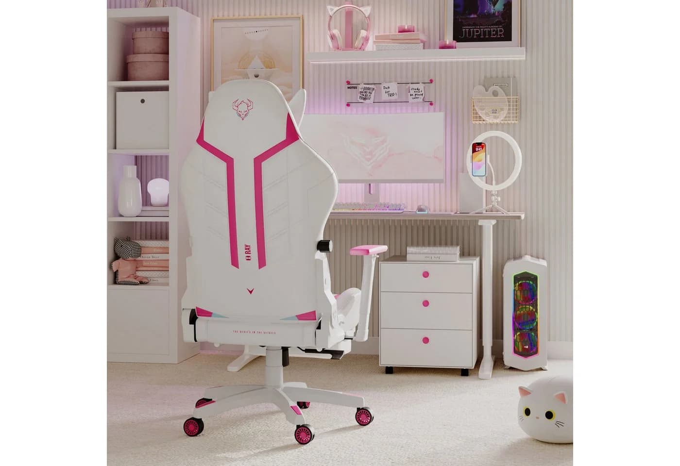 DIABLO CHAIRS Gaming-Stuhl X-Ray Rosa-Weiß Kunstleder 4D-Armlehnen - Bild 4