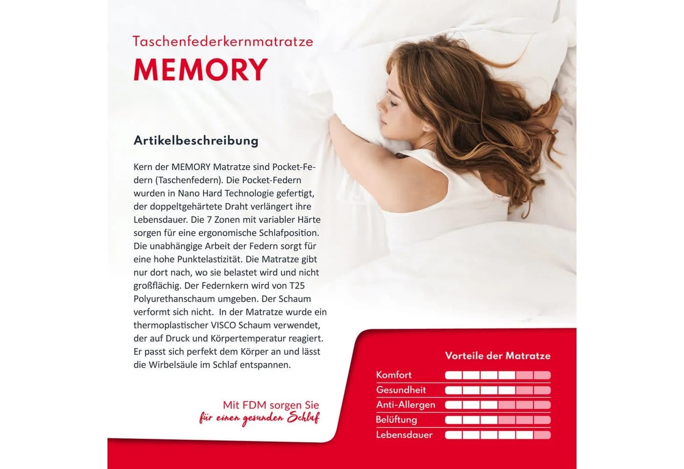 FDM Taschenfederkernmatratze MEMORY 24 cm hoch mit Visco-Schaum - Bild 3