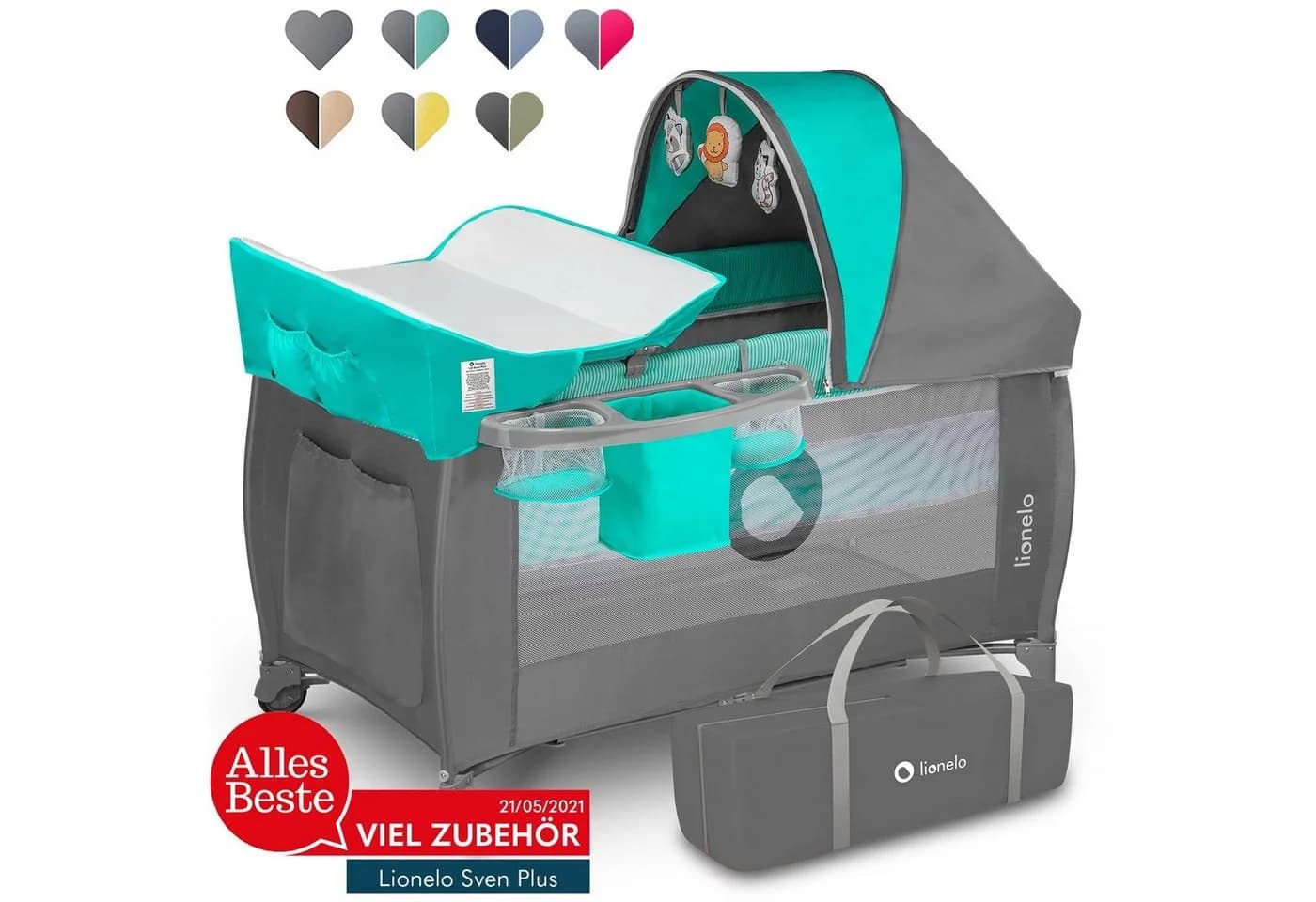Lionelo Baby-Reisebett LO-SVEN PLUS Türkis 2-in-1 mit Musik - Bild 2
