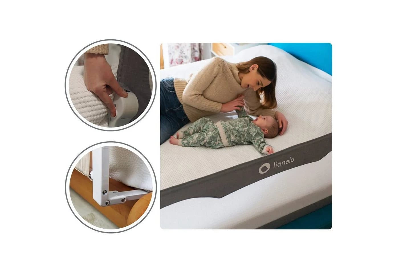 lionelo Bettschutzgitter HANNA Grau 66 cm hoch mit SecureBelt