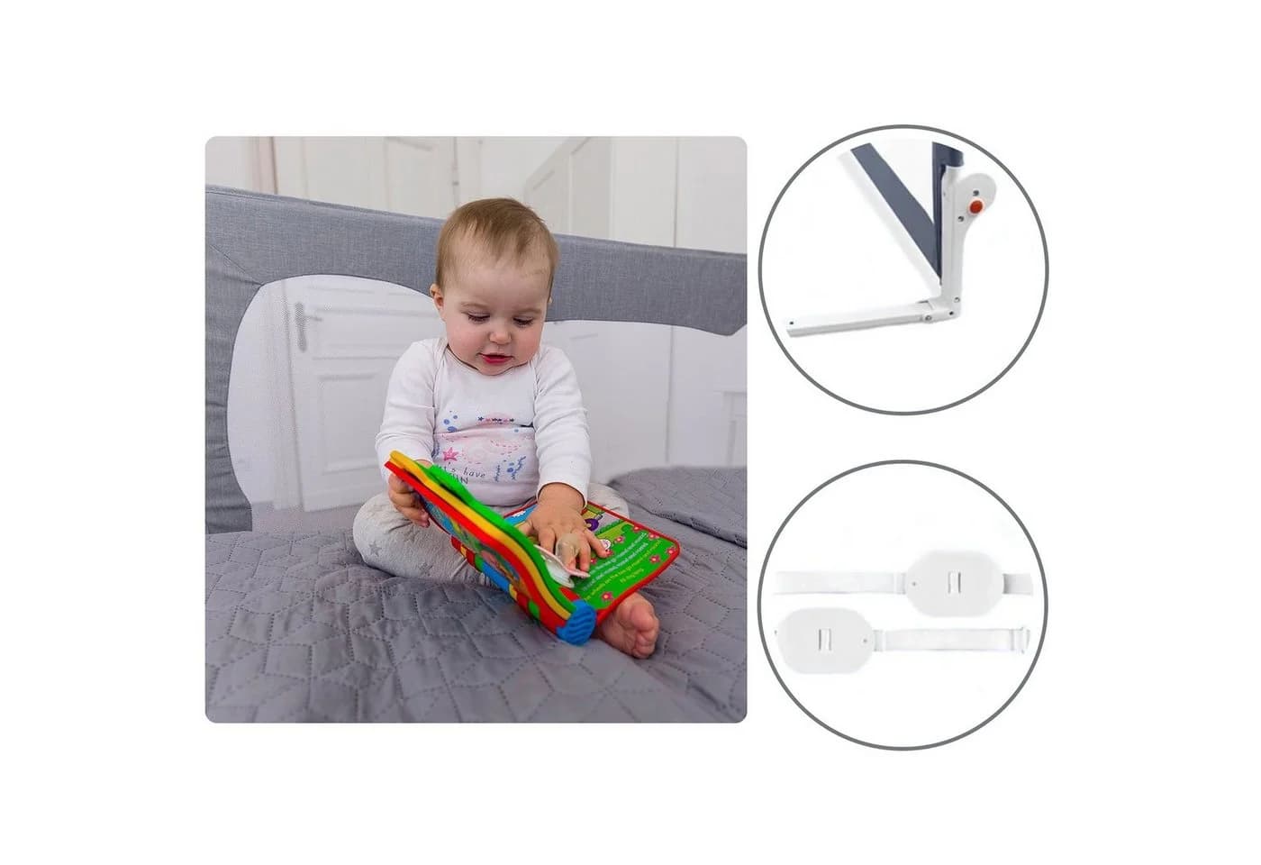 lionelo Bettschutzgitter HANNA Grau 66 cm hoch mit SecureBelt - Bild 3