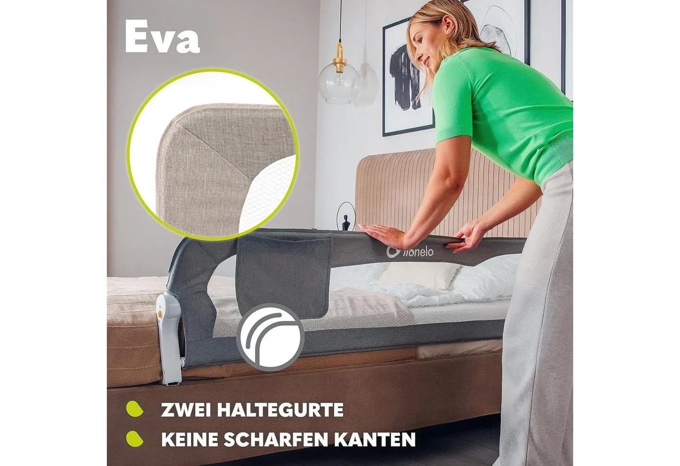 Lionelo Bettschutzgitter Eva Beige - Zusammenklappbar mit Sicherheitsgurten - Bild 3
