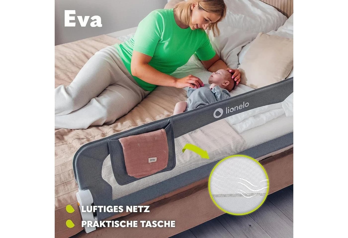 Lionelo Bettschutzgitter Eva Beige - Zusammenklappbar mit Sicherheitsgurten - Bild 5
