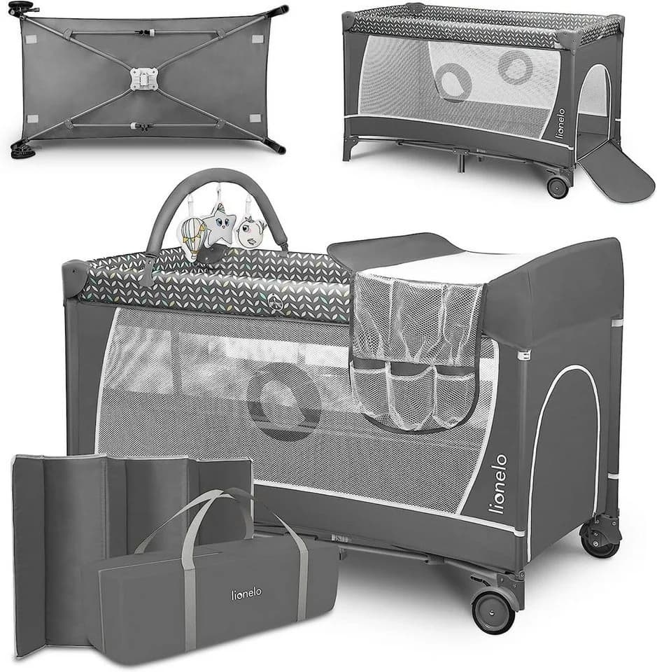 Lionelo Baby-Reisebett FLOWER Grau 4-in-1 Laufstall Wickeltisch - Bild 2
