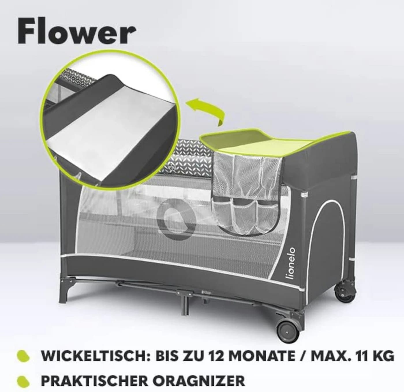 Lionelo Baby-Reisebett FLOWER Grau 4-in-1 Laufstall Wickeltisch - Bild 3