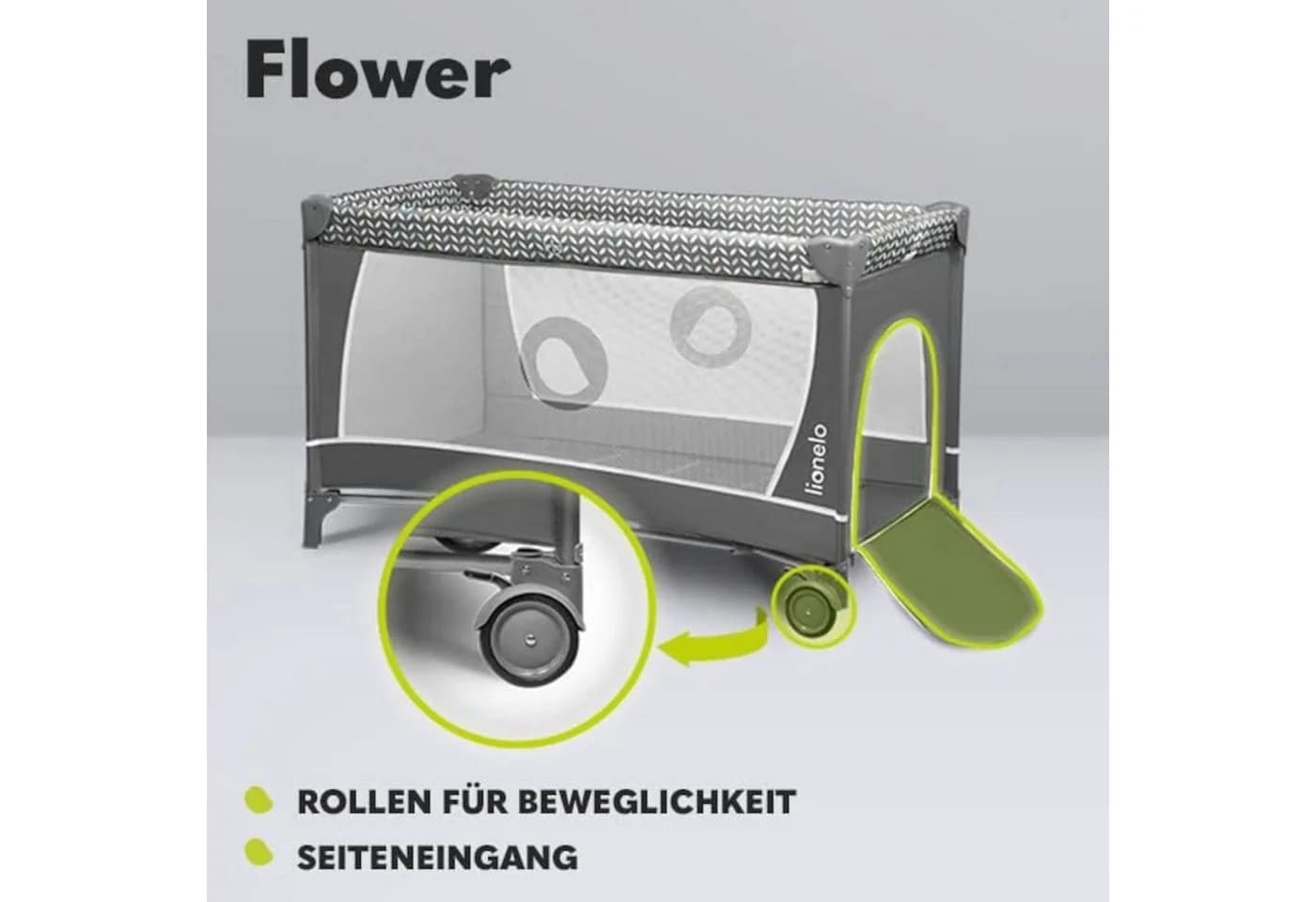 Lionelo Baby-Reisebett FLOWER Grau 4-in-1 Laufstall Wickeltisch - Bild 5