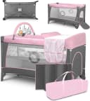 Lionelo Baby-Reisebett FLOWER 4in1 Rosa Laufstall Wickeltisch Bild 2