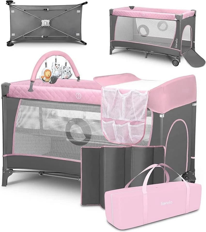 Lionelo Baby-Reisebett FLOWER 4in1 Rosa Laufstall Wickeltisch - Bild 2