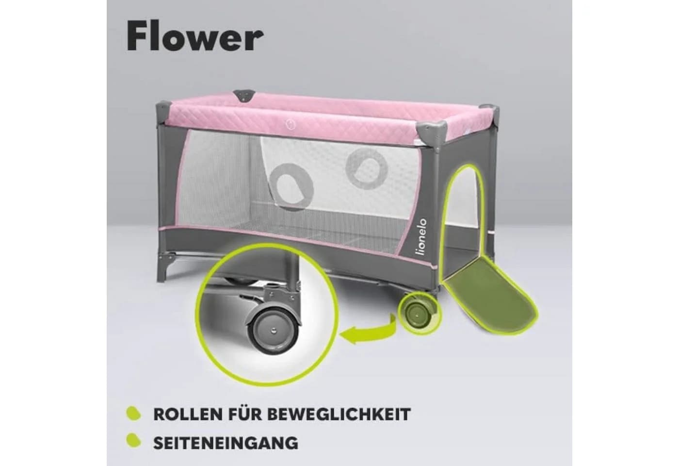 Lionelo Baby-Reisebett FLOWER 4in1 Rosa Laufstall Wickeltisch - Bild 5