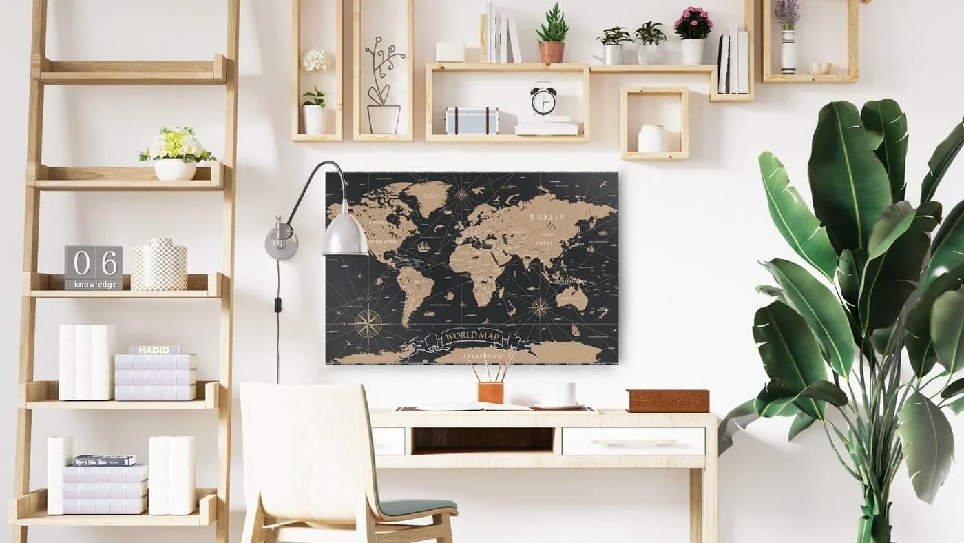 ALLboards Magnettafel Weltkarte Schwarz Vintage Metall