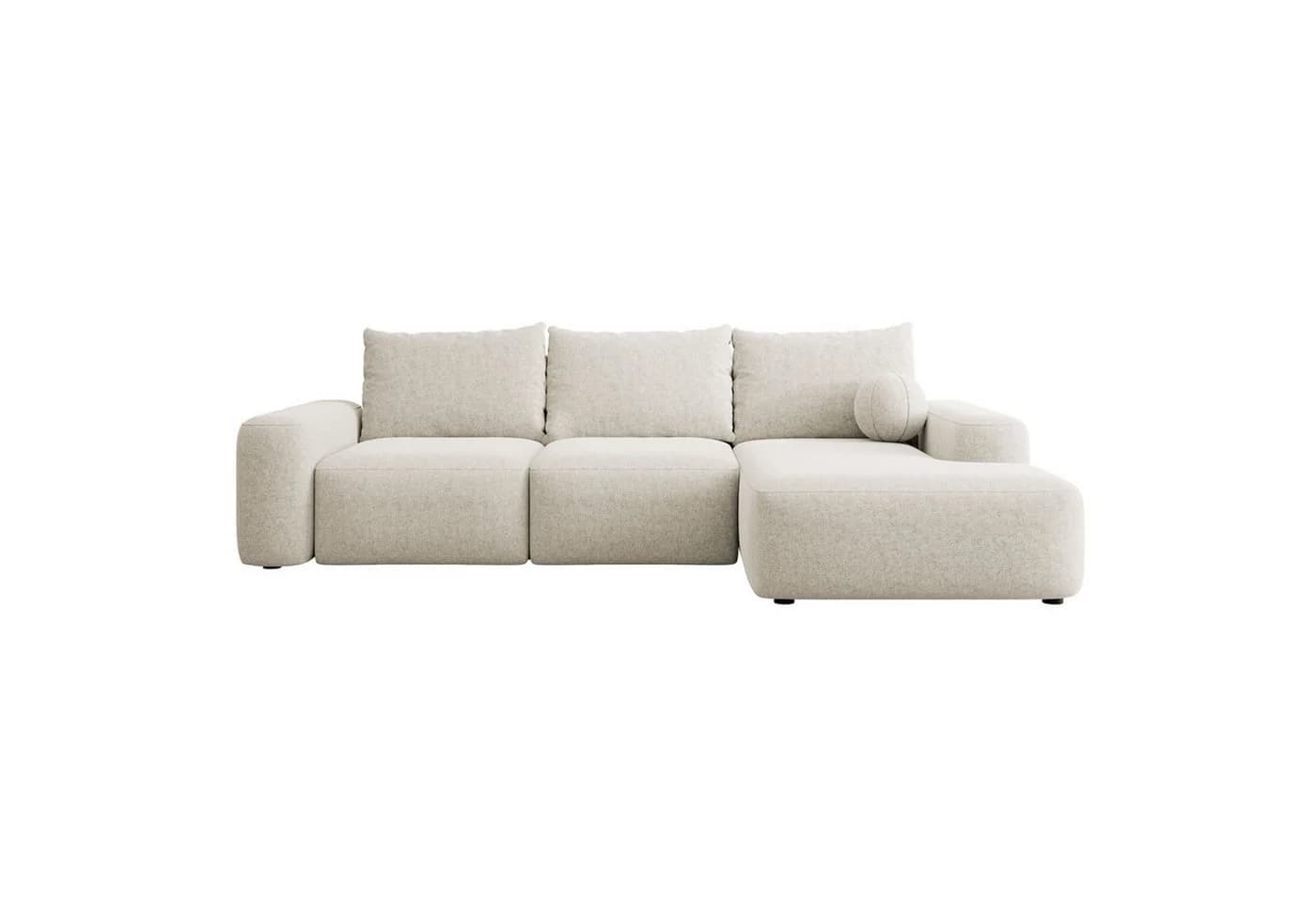Selsey Ecksofa CARNOS mit Schlaffunktion und Bettkasten Chenille Creme