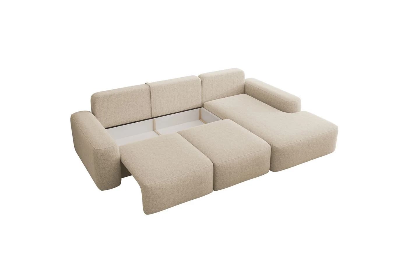 Selsey Ecksofa CARNOS mit Schlaffunktion, Bettkasten und Chenille-Bezug Beige - Bild 3