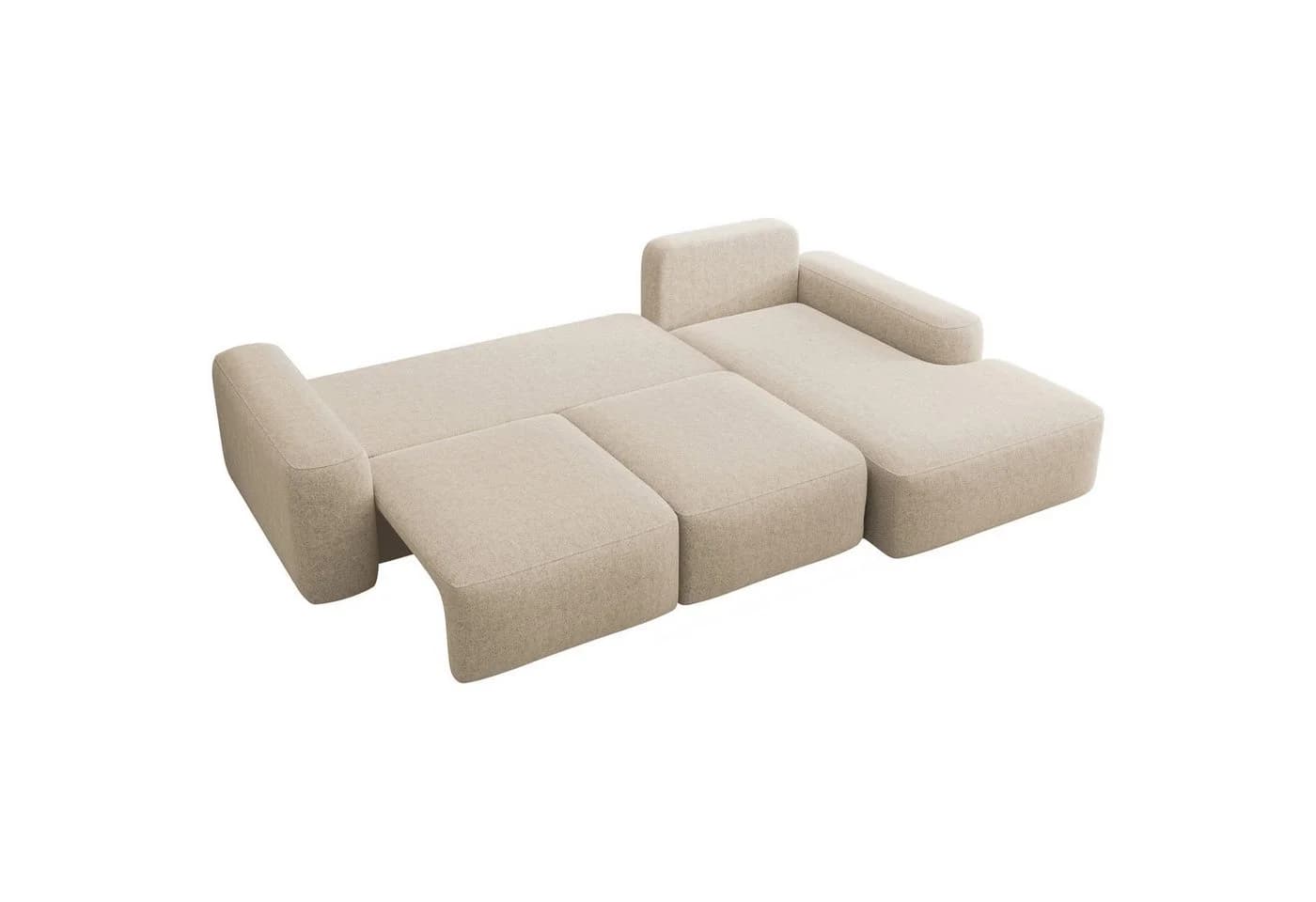 Selsey Ecksofa CARNOS mit Schlaffunktion, Bettkasten und Chenille-Bezug Beige - Bild 4