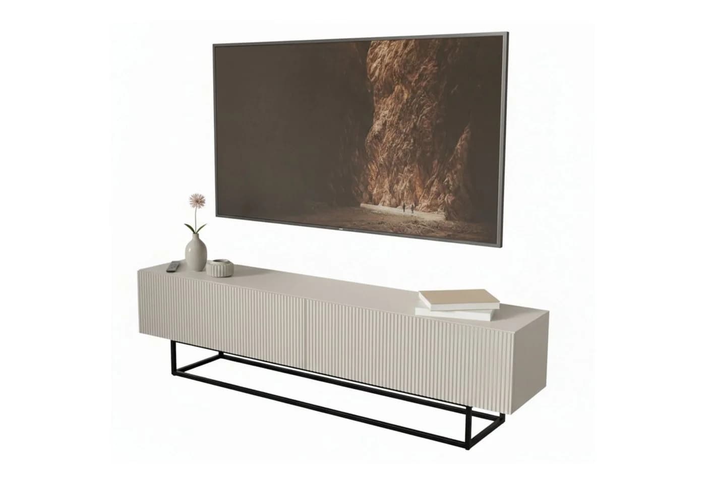 Selsey TV-Lowboard Veldio 175 cm mit Riffelfronten und Metallgestell - Bild 2