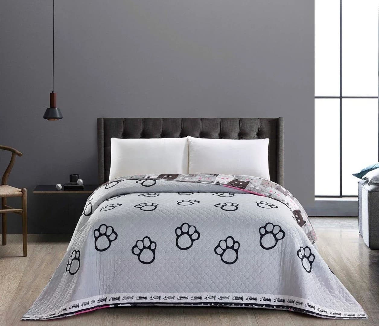 DecoKing Tagesdecke mit Wendedesign Katze Pfoten