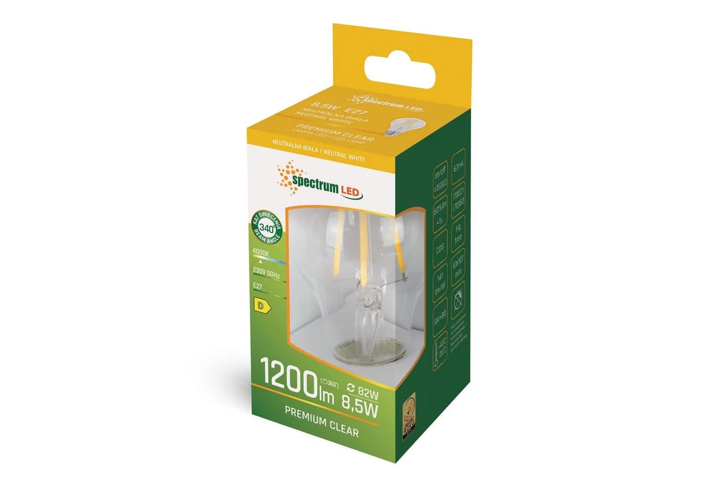 Spectrum LED-Leuchtmittel E27 A60 klar 8,5W 1100lm Neutralweiß 4000K