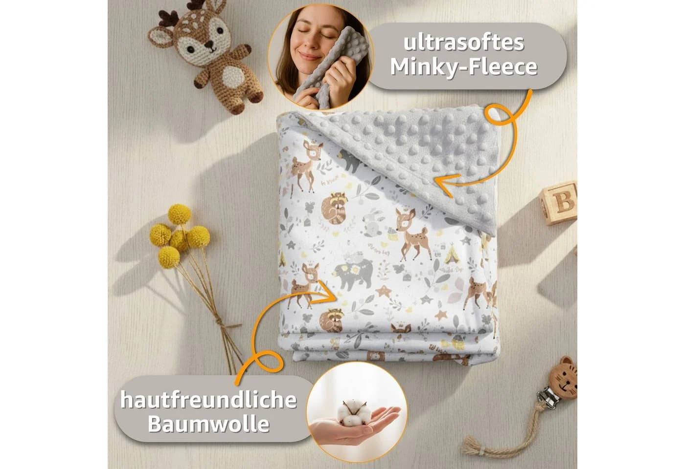 Totsy Baby Einschlagdecke Babyschale Grau 90x90 cm - Bild 5
