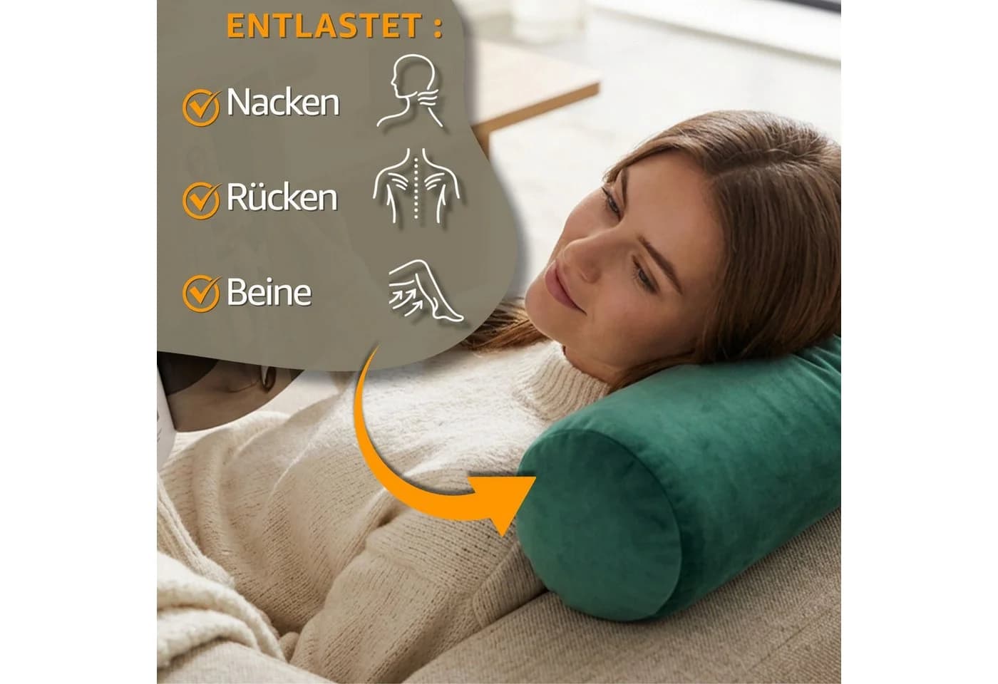Amazinggirl Nackenrolle mit Bezug Beige Yoga Bolster Knierolle - Bild 4