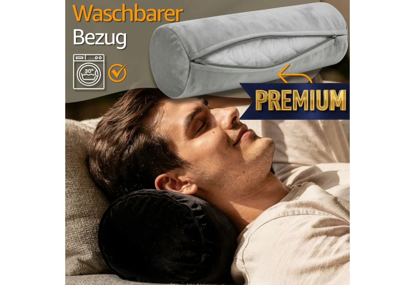 Amazinggirl Nackenrolle mit Bezug Beige Yoga Bolster Knierolle - Bild 5