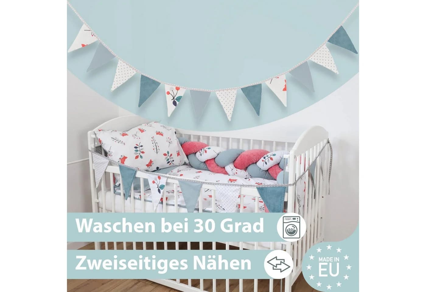 Totsy Baby Wimpelkette Kinderzimmer Deko – Beidseitige Stoffgirlande - Bild 4