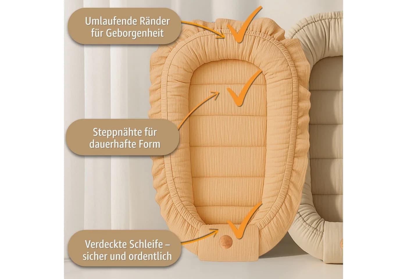 Totsy Baby Kuschelnest Musselin Tragbar Beige Rüsche - Bild 5