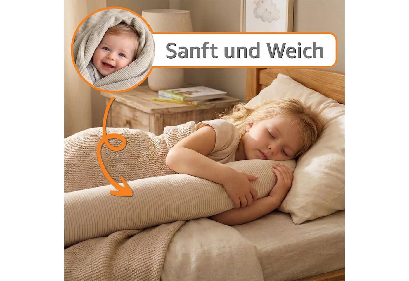 Totsy Baby Seitenschläferkissen 150 cm Baumwolle Beige - Bild 4