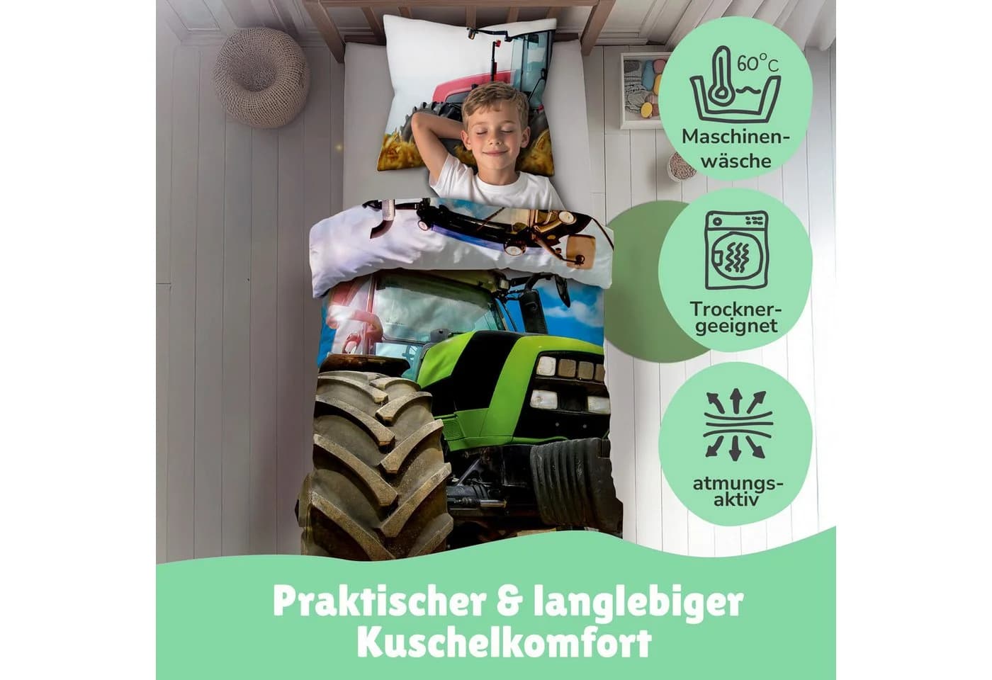Familando Kinderbettwäsche Traktor Trekker 2-teilig 100% Baumwolle - Bild 3