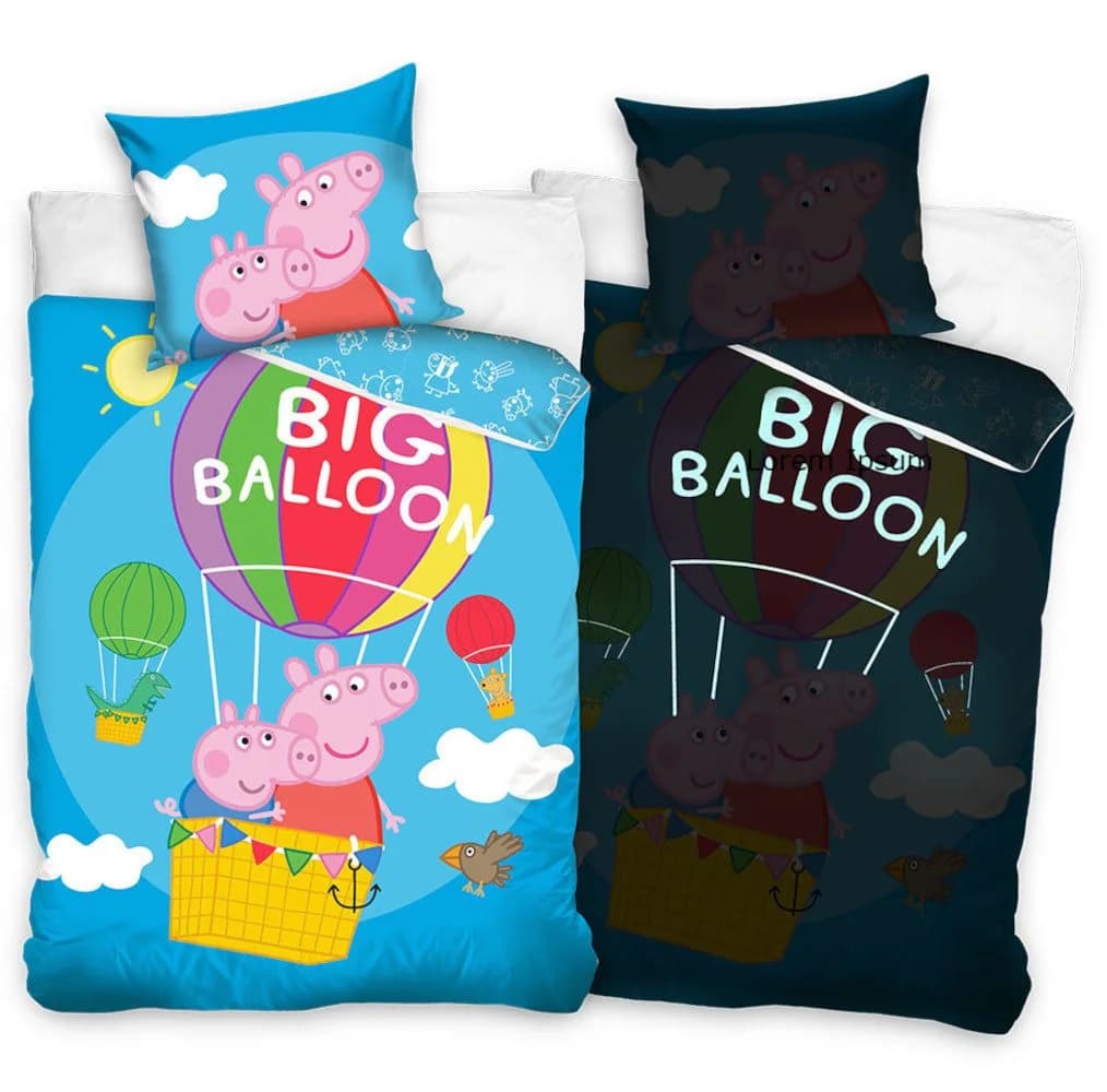 Peppa Pig Kinderbettwäsche 135x200 cm 100% Baumwolle Leuchteffekt