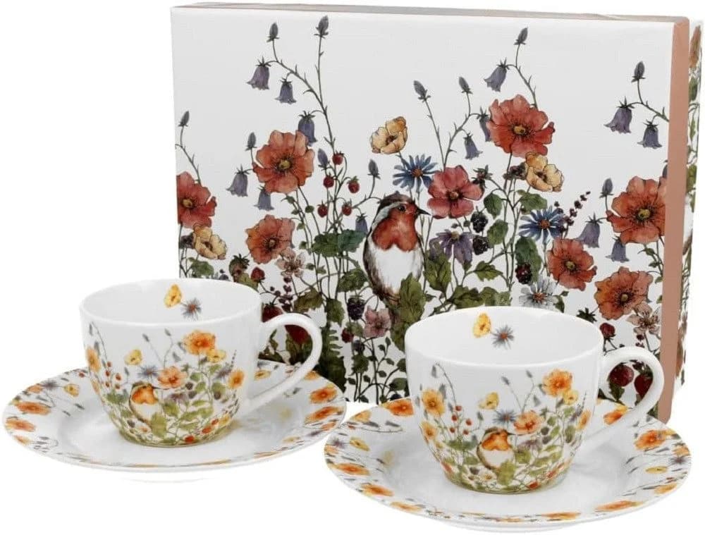 Duo-Gift Tasse Set 4-tlg. Espressotassen Porzellan Vogel Blumen Motiv - Bild 2