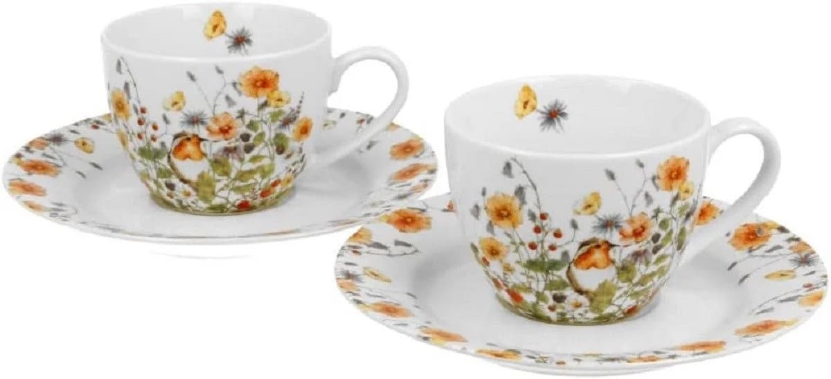Duo-Gift Tasse Set 4-tlg. Espressotassen Porzellan Vogel Blumen Motiv - Bild 3