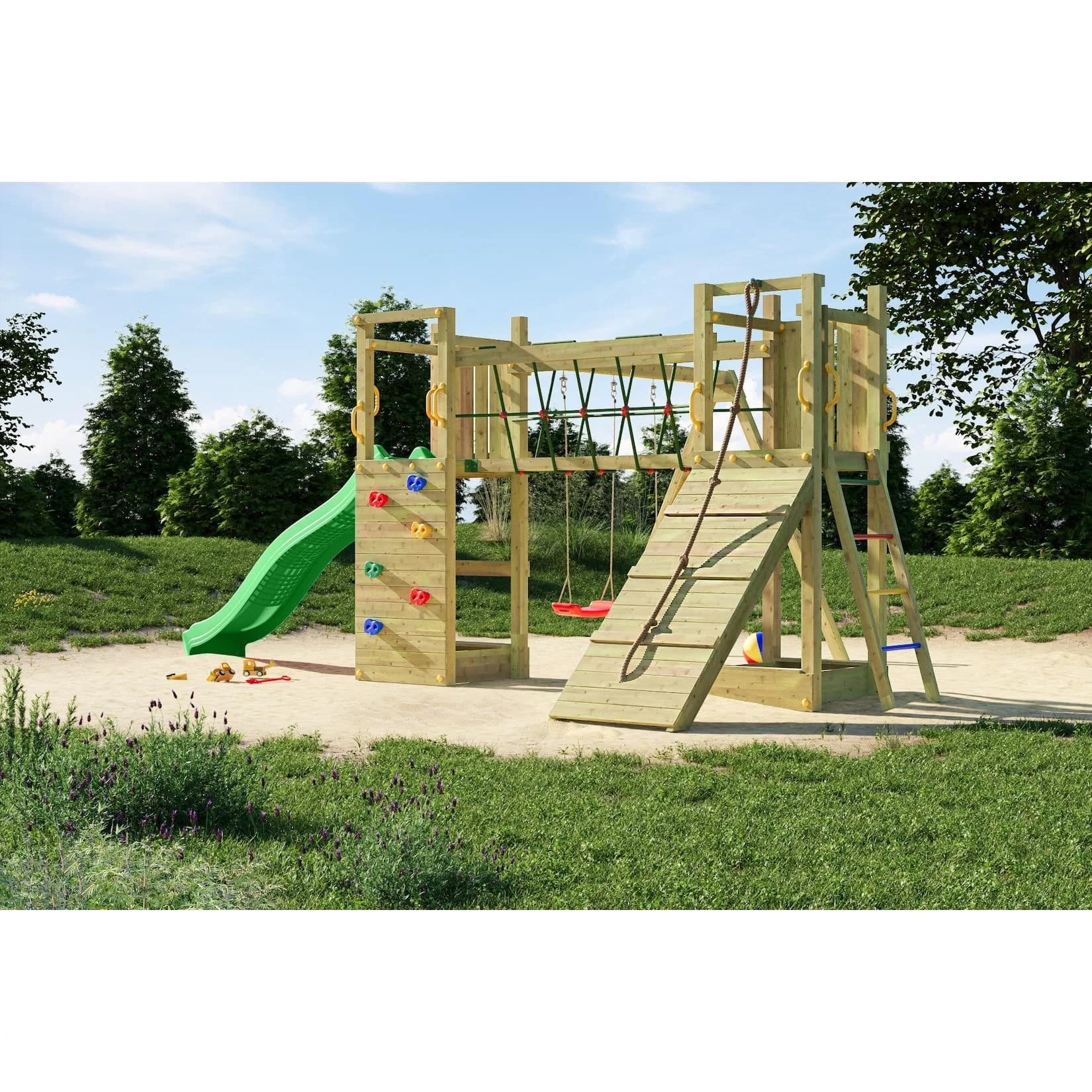 FUNGOO Spielturm Maxi Funny Exposure mit Rutsche, Sandkasten und Kletterwand