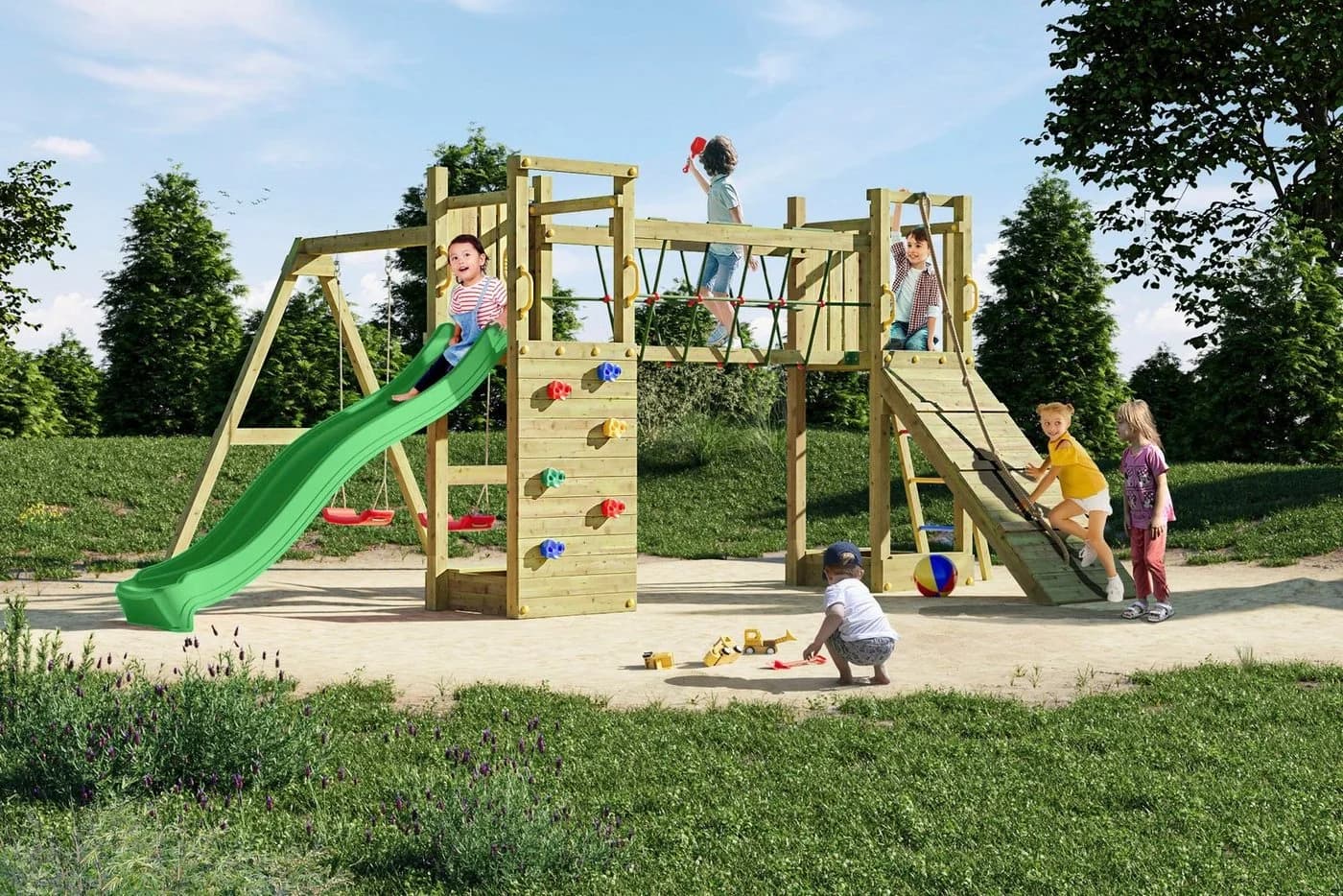 FUNGOO Spielturm Maxi Funny Exposure mit Rutsche, Sandkasten und Kletterwand - Bild 3