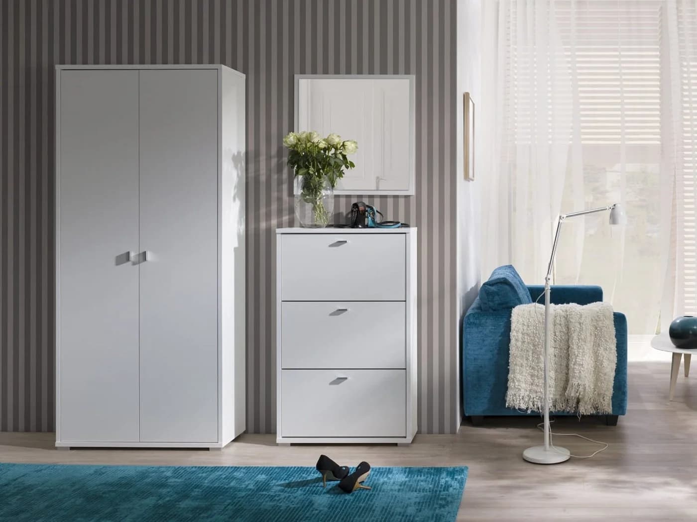 MOEBLO Kleiderschrank ELTO 05 Weiß 2-türig mit Einlegeböden