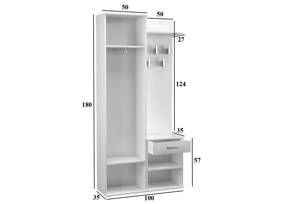 ibonto Garderobenschrank Multifunktionales Garderobenset Mattweiß