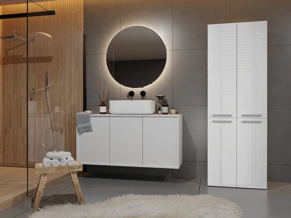 MAGOWA Badezimmerschrank NEL Duo Weiß Hochglanz mit Wäschekorb - Bild 4